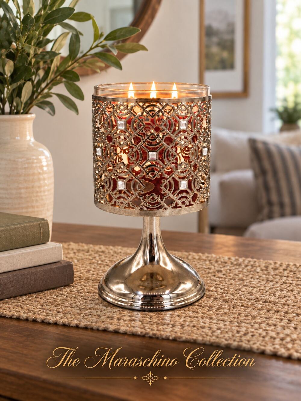 Bath & Body Works 3-Wick Candle Holder 2021 Glam Silver Lattice Pedestal Gift